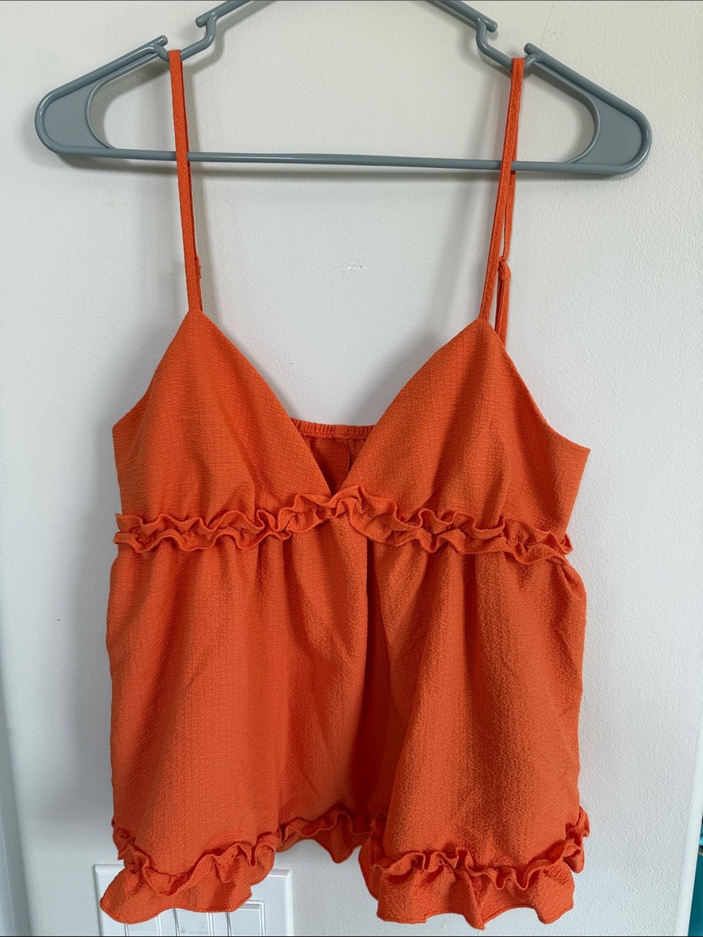 SHEIN Orange Ruffle Cami Bodysuit Top